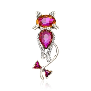 Luxury Long Tail Cat Shape Brooch High-end Moissanite Rhinestone Inlaid Animal Breastpin For Women Suit Coat Accessories