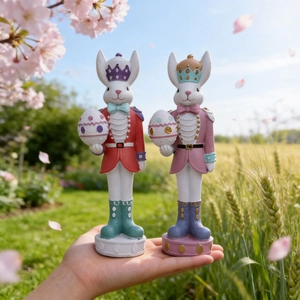 Easter Bunny Nutcracker Resin Ornament Rabbit Soldier Holding Egg Figurine Tabletop Holiday Home Garden Decoration Statue