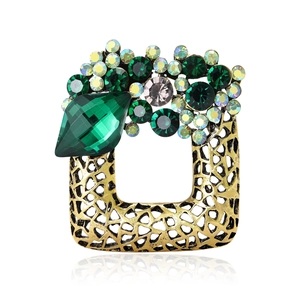 Broche Carrée Ajourée de Luxe Vintage pour Femmes Géométrique Alliage Strass Incrusté Broche Élégant Fête Robe Bijoux