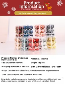 Details zu 4cm Weihnachtskugeln im 12er-Set mit glitzernden und glänzenden Oberflächen