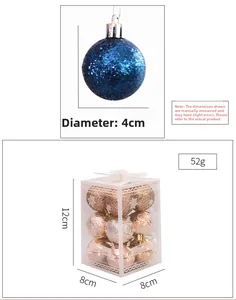 Detail von 4cm blauen Glitzer-Weihnachtskugeln und Champagner-Gold Schneeflocken-Deko
