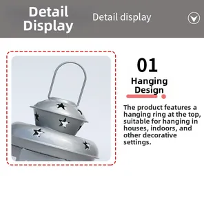 Detail view of the metal hanging ring and star-shaped cutouts on the silver lantern