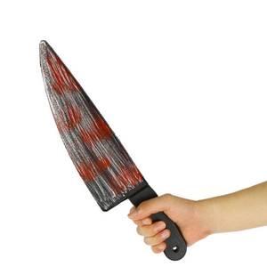 Realistic plastic Halloween prop cleaver with fake blood stains for cosplay