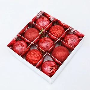 9pcs mixed texture red Christmas ornaments set in a snowflake gift box decoration