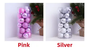 Pink and silver Christmas ball ornaments in shiny, matte, and glitter finishes for decor