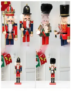 Close-up of wooden Christmas nutcracker soldiers with hand-painted festive details