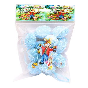 Easter foam egg ornaments in light blue with white texture for festive hanging decorations