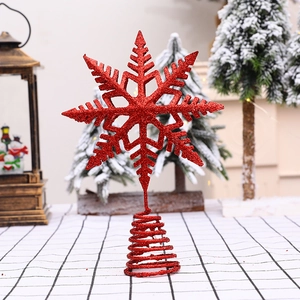 Sparkling red snowflake Christmas tree topper with a spiral base for holiday tree decoration