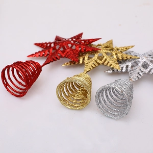 Golden silver and red glittery iron star Christmas tree toppers with spiral base set