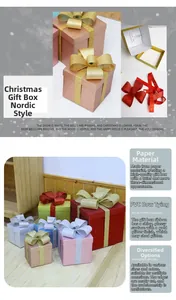 Detail of Nordic Christmas gift boxes with glitter PVC bows and textured paper surfaces