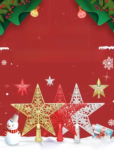 Detailed view of filigree Christmas tree star toppers in gold, red, and silver finishes