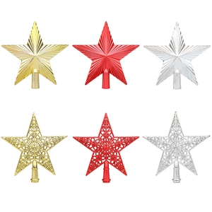 Christmas Tree Topper Star Hollow Five-Pointed Star Decoration Ribbed Electroplated Plastic Tree Toppers Red Gold Silver Festive Ornament