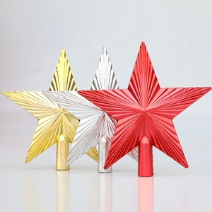 Three-piece set of gold, silver, and red hollow star tree toppers with metallic finish