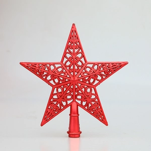Red hollow Christmas tree topper star with shiny metallic finish and conical base mount