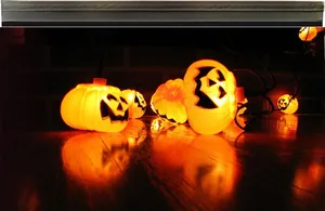 Detail of Jack-O-Lantern pumpkin LED string lights for Halloween party decor