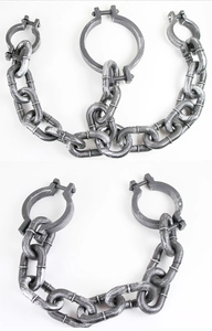 Macro detail of realistic plastic prisoner chains with weathered rusty metal finish