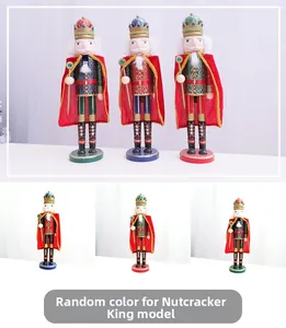 Detail of 38cm wooden Nutcracker King puppets with velvet capes and golden scepters