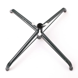 Foldable black metal X-shaped Christmas tree stand with adjustable bolts and non-slip feet