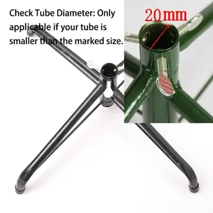Deep green folding metal Christmas tree stand with adjustable screws and 20mm pipe diameter