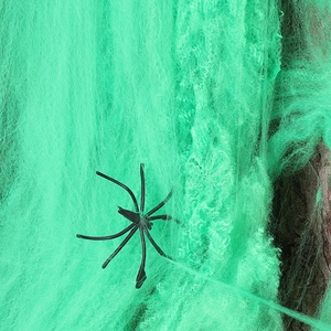 Halloween zwarte plastic spin decoratie met fluorescerend groen synthetisch spinnenweb decor