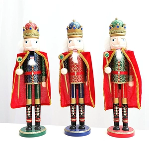 Three-piece set of 38cm wooden Christmas Nutcracker King soldiers with gold sequins