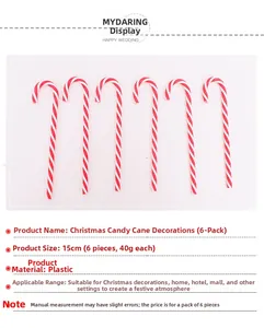 Detail specifications of 6-piece set of 15cm red and white plastic candy cane ornaments