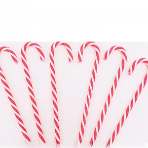 Close-up of red and white striped candy cane ornaments set of 6 for Christmas tree
