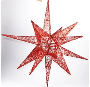 Detailed view of red glitter iron star hanging decoration for Christmas festival decor
