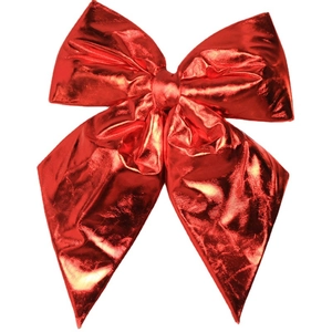 Large red metallic Christmas bow decoration with glossy laser coating for festive layout