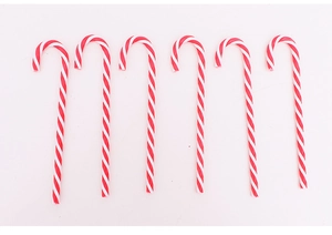 Set of six red and white striped candy cane ornaments for Christmas tree decoration