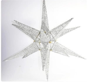 Silver 14-point star ornament with glitter finish for Christmas party ceiling decor