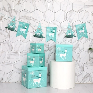 Mint green Christmas gift box set with white elk pattern and Merry Christmas banner