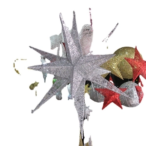 Silver 14-point star with red five-point stars and glitter balls for Christmas decor