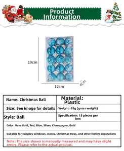 Detail showing 15pcs blue Christmas balls with shiny, matte and snowflake textures