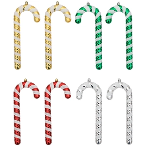 Set of 8 colorful Christmas candy cane ornaments with glitter stripes and hanging loops