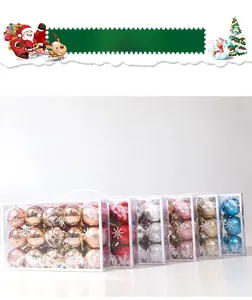 Detailed set of assorted Christmas ornaments in transparent boxes with carry handles