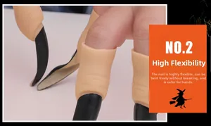 Close-up of flexible silicone witch nails showing high durability for Halloween parties
