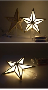 Detail of gold star tree topper with dual USB and battery power system and LED light