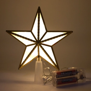 LED Christmas Tree Topper Star Light Gold White Plastic Pentagram Ornament With USB And Battery Case For Xmas Decor