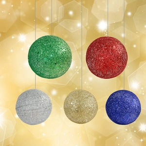 Boule de Noël en Fer avec Paillettes Décoration Suspendue Vitrine Hôtel Lobby Plafond Ornements Or Argent Grande Maille Métal