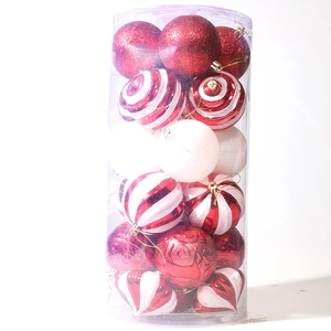 25er Set Weihnachtsbaumschmuck in Rot und Weiß, verpackt in PVC-Zylinder-Box