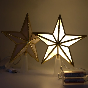 Christmas tree topper star with gold frame and warm LED light USB battery powered