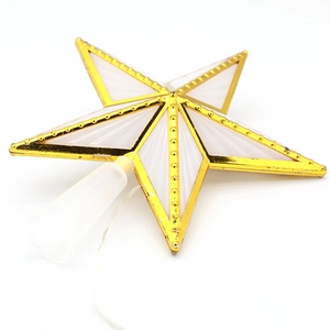 White LED star tree topper with gold hollow frame and USB power cord for Christmas decor
