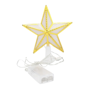 White LED star tree topper with gold frame and battery pack for Christmas decor