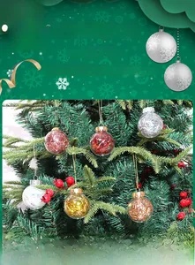 Detail of transparent PET Christmas ball ornaments with colorful laser silk inside