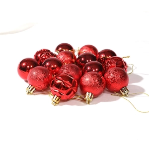 Set of 15 red Christmas balls in shiny, matte, and geometric finishes for tree decor