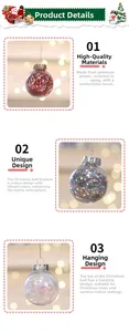 Detail of transparent Christmas ball ornaments filled with festive laser silk and glitter