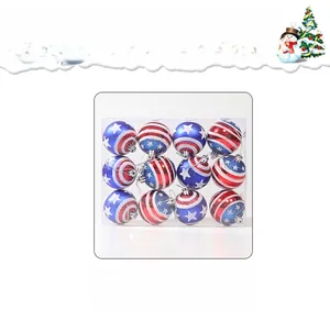 Set of 12 red, blue and silver Christmas balls with US flag stars and stripes patterns