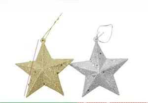 Detail view of 10cm glittery gold and silver star ornaments for Christmas tree decor