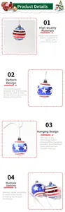 Detailed views of American Independence Day star and stripe patriotic plastic hanging ornaments